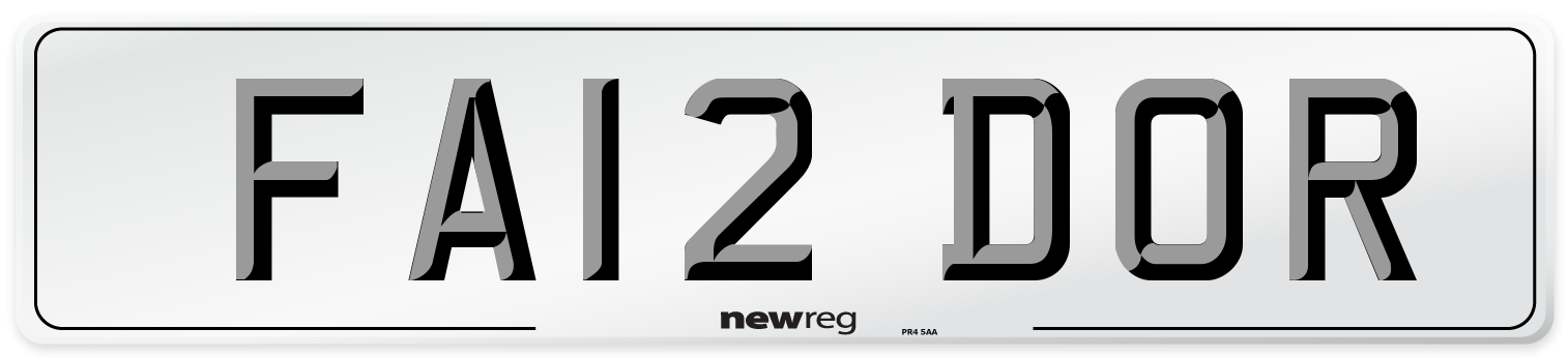 FA12 DOR Number Plate from New Reg